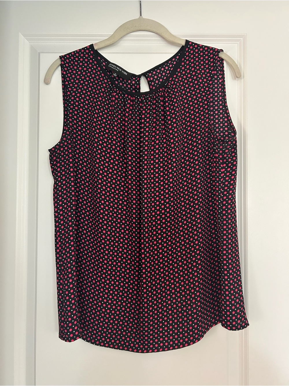 Ann Taylor Sleeveless Polka Dot Shell Top - Black with Pink Dots